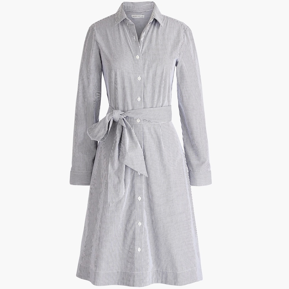 NWT J.Crew Gray Striped Long Sleeve Collared Dress